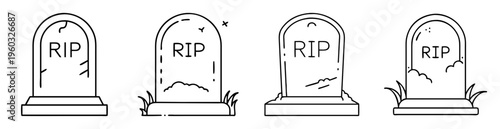 Four variations of simple black and white gravestones with RIP inscription