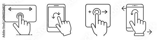 Illustrations depicting different gestures for mobile devices like smartphones and tablets