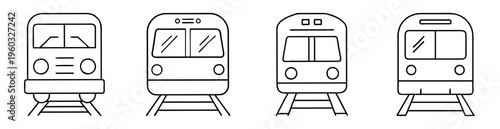 Collection of Simple Outlined Train Car Icons with Railway Track Designs