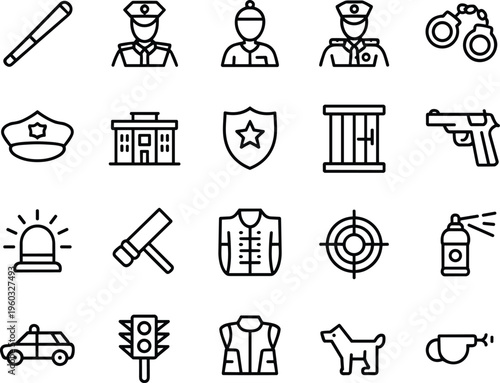 Police including officers and vehicles badges hats