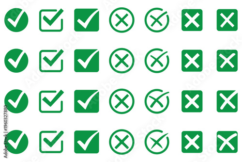 Check mark icon set. Check box icon with right and wrong buttons vector illustration
