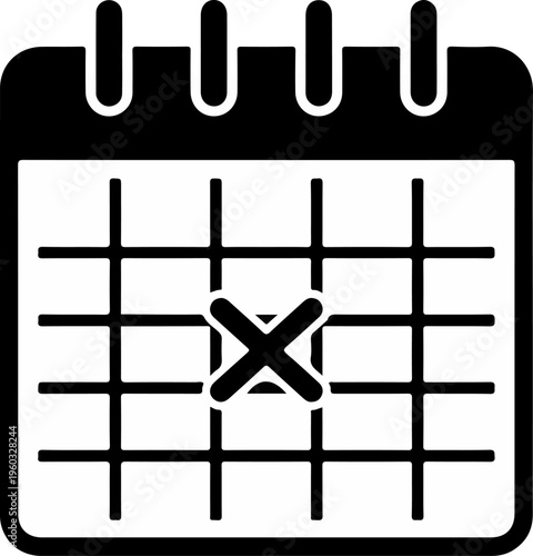 Black Calendar Icon with Cross.