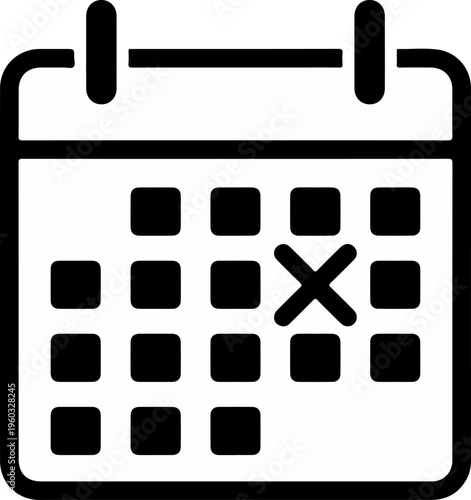 Black Calendar Icon with Cross.