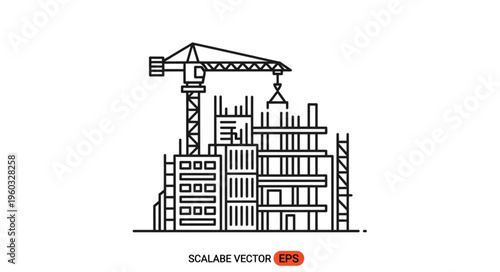 Construction site with crane building a new modern structure in progress.