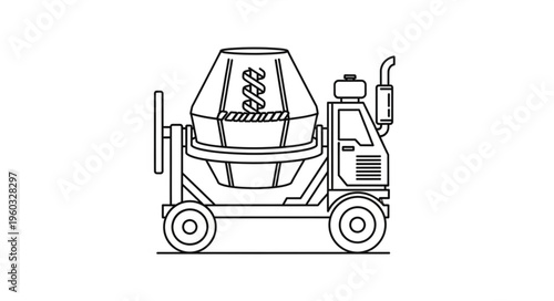 Detailed illustration of a concrete mixer truck, perfect for construction projects and industrial use.