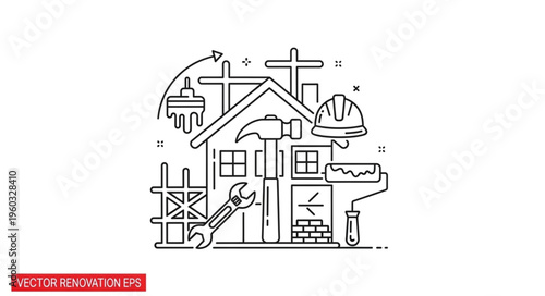 Construction and home improvement tools and equipment illustration.