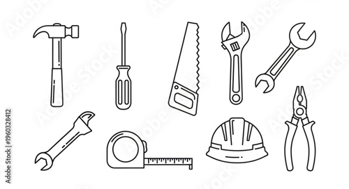 Collection of various hand tools for construction and repair work.