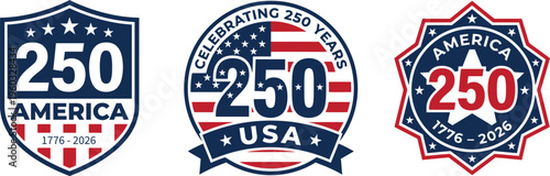 American patriotic 250th anniversary badges and labels for usa celebration