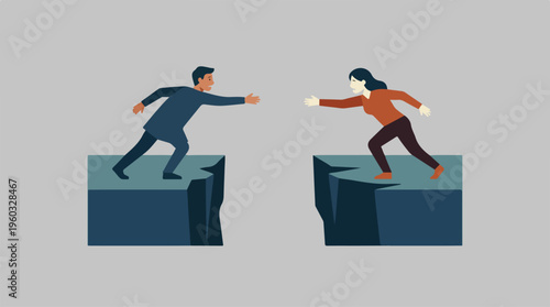 Businessman and woman jumping blocks.