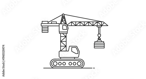 Construction crane lifting heavy load at a building site, engineering equipment.