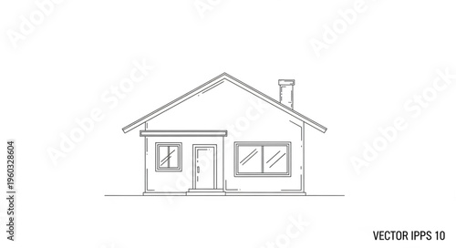 Simple sketch of a house with a gable roof, door, and windows, minimalist design.