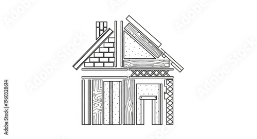 Detailed architectural cross-section of a house, showcasing construction elements and design.