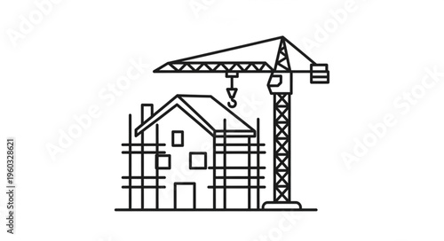 Construction site with a crane building a new house, architecture concept.