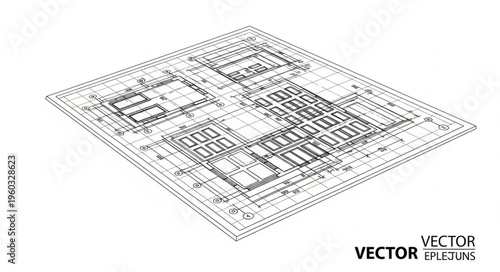 Intricate architectural blueprint showcasing detailed building structures and design elements.