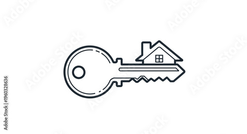 Key with house symbol represents home ownership and real estate concept.