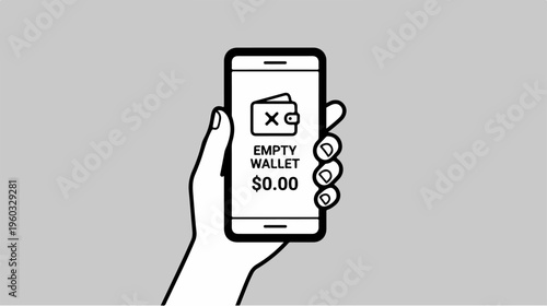 Hand holding empty wallet phone.