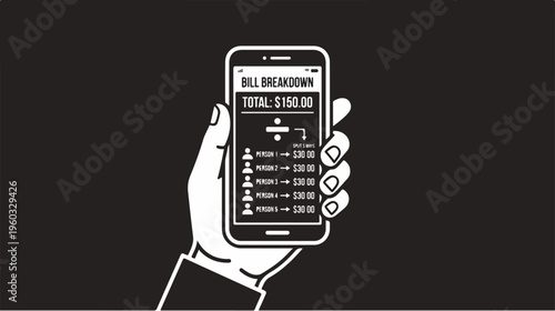 Hand holding smartphone with bill.