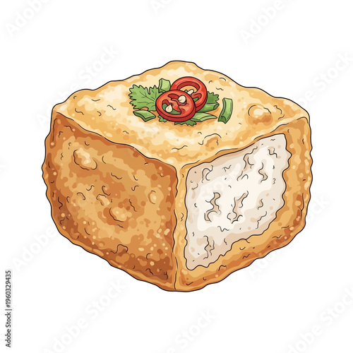 Crispy Fried Tofu Block with Chili and Herbs