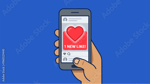 Hand holding smartphone with heart.