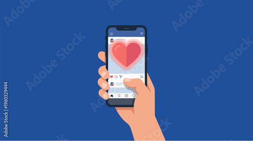 Hand holding smartphone with heart.