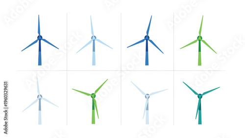 Sustainable Wind Turbine Icons Set for Green Energy and Renewable Power Concepts