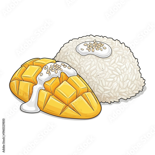 Mango Sticky Rice Dessert Illustration