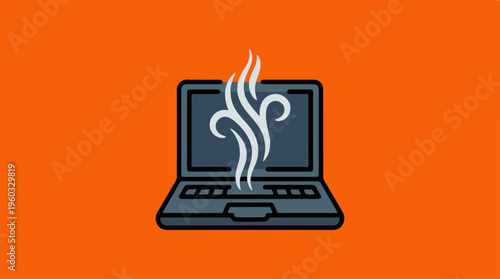 Laptop with smoke coming out.