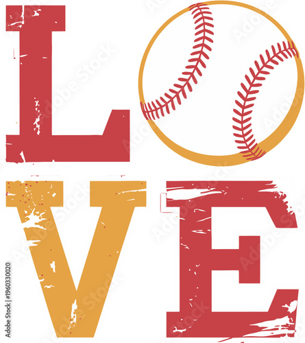 Love baseball sport distressed vintage word with ball illustration