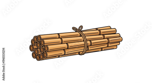 Cartoon Bundle of Bamboo Logs Tied with Rope