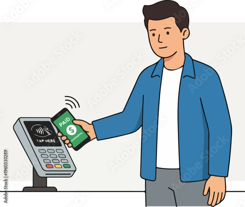 Man Using Contactless Payment Terminal.