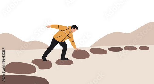 Man Navigating Stepping Stones Towards Future Success