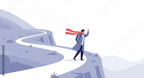 Man On Mountain Path Waving Hello