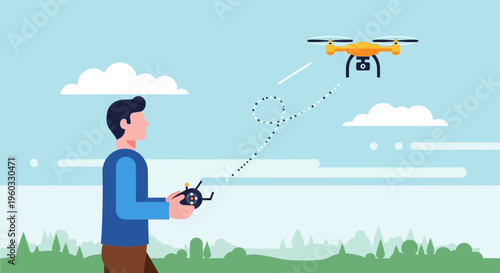 Man Operating Drone With Remote Controller Outdoors