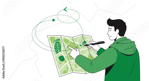 Man Planning Outdoor Adventure Mapping Hiking Trails