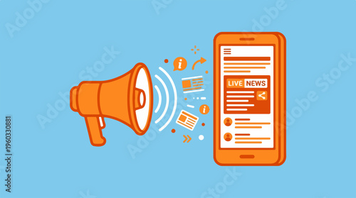 Megaphone and smartphone news alert.