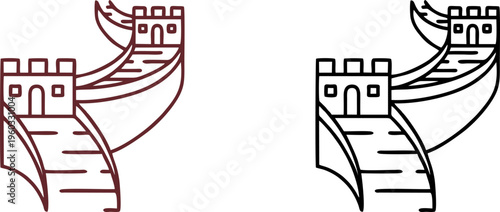 Great Wall of China Landmark Line Art Illustration