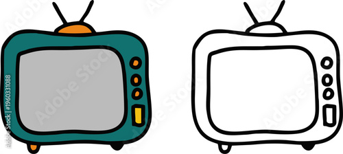 Cute Retro Television Set Cartoon Illustration