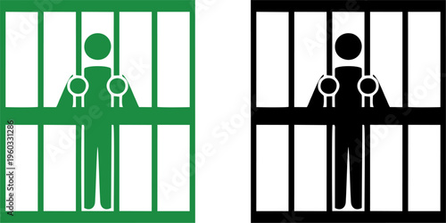 Prisoner Silhouette Behind Jail Bars Icon Illustration