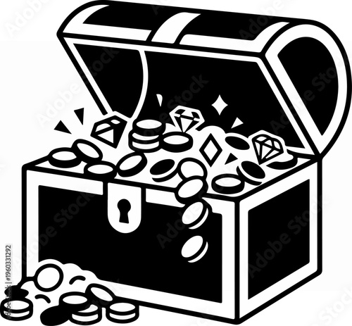Open Treasure Chest with Coins.