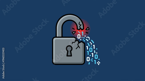 Padlock with digital data breach.