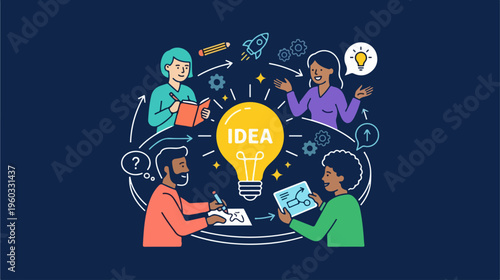 People brainstorming with lightbulb.