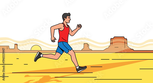 Man Running Through Arid Desert Landscape