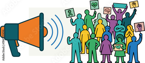 People Holding Signs Protest Megaphone.