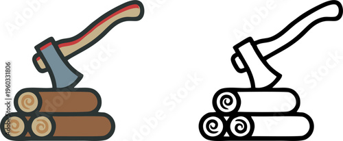 Lumberjack Axe on Stack of Wood Logs Illustration