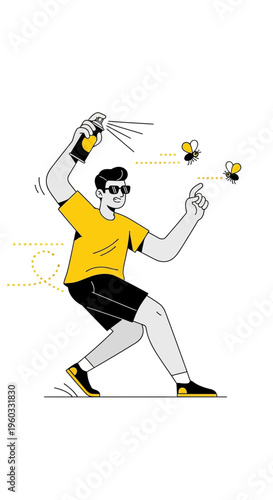 Man Spraying Insecticide To Combat Annoying Flying Pests Outdoors