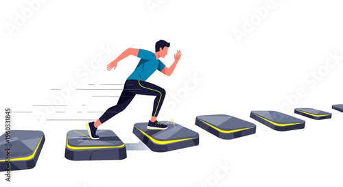 Man Sprinting Upward Motion Steps With Energetic Progression Forward Movement