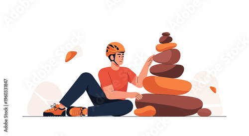 Man Stacking Stones Creating Balance And Harmony