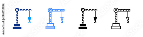 Crane Multiple Style Icon Set Vector 