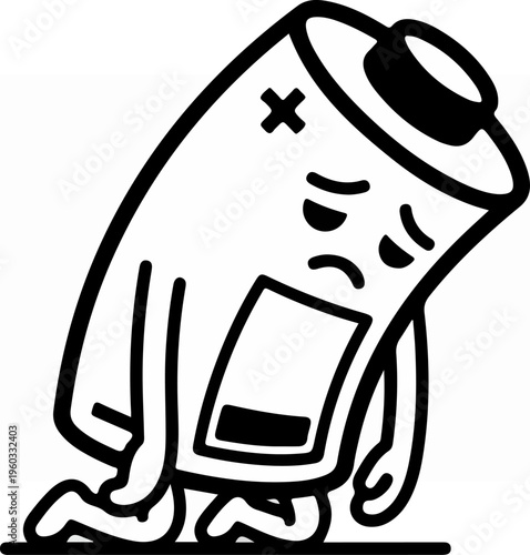 Sad Dead Battery Cartoon Character.