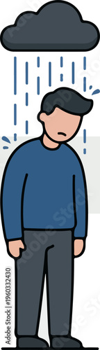 Sad man in the rain.